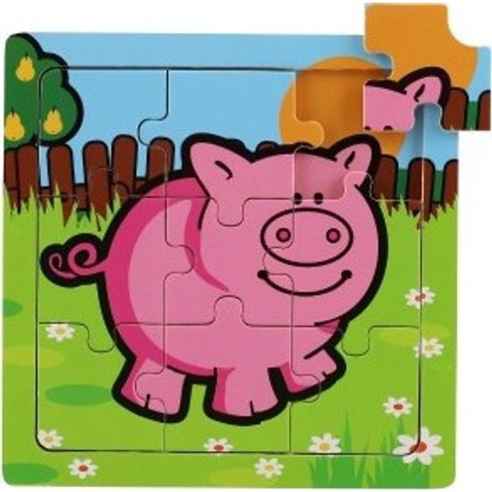 Dřevěné Mini puzzle 9 dílků - Moje první zvířátka pro nejmenší - mix 6 druhů