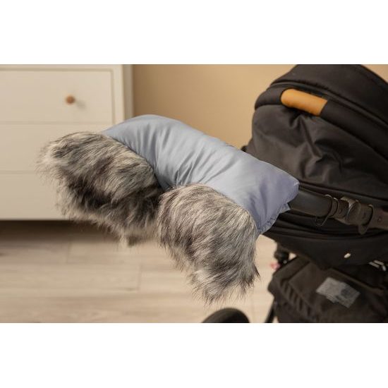 Rukávník na kočárek s kožešinou grafitový