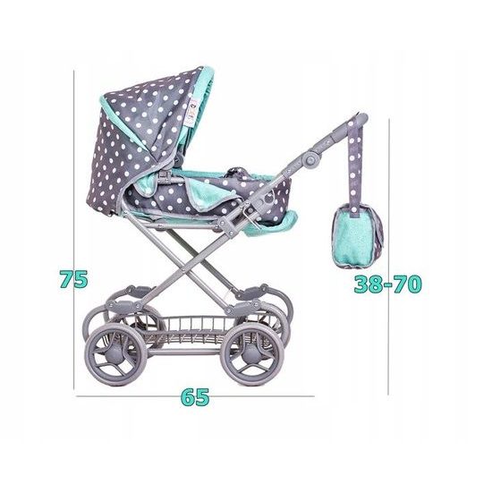 Doris kočárek pro panenky kombinovaný 9346W mentolově šedá