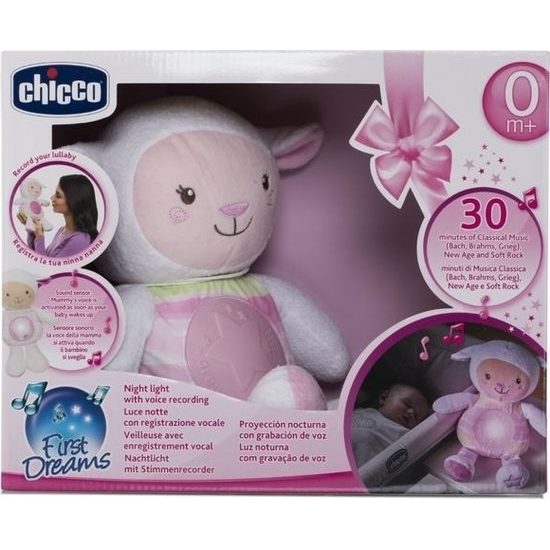 Chicco Ovečka s noční lampičkou, melodiemi a nahráváním růžová