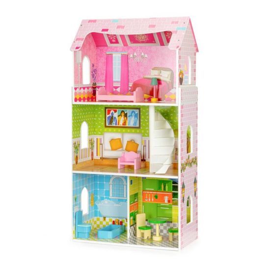 Ecotoys dřevěný domeček pro panenky s příslušenstvím Mintová