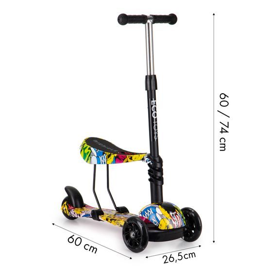 Ecotoys dětská koloběžka se sedátkem a svítícími koly Graffiti černo-žlutá