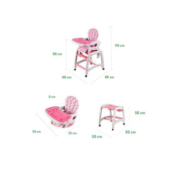 Ecotoys jídelní židlička 3v1 růžová