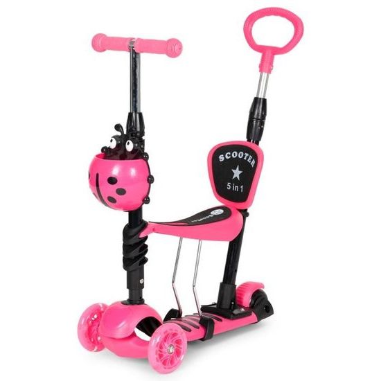 Ecotoys dětská koloběžka se svítícími koly Bedrunka růžová 5v1