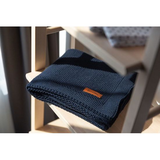 Dětská deka do kočárku pletená 100% bavlna tmavě modrá