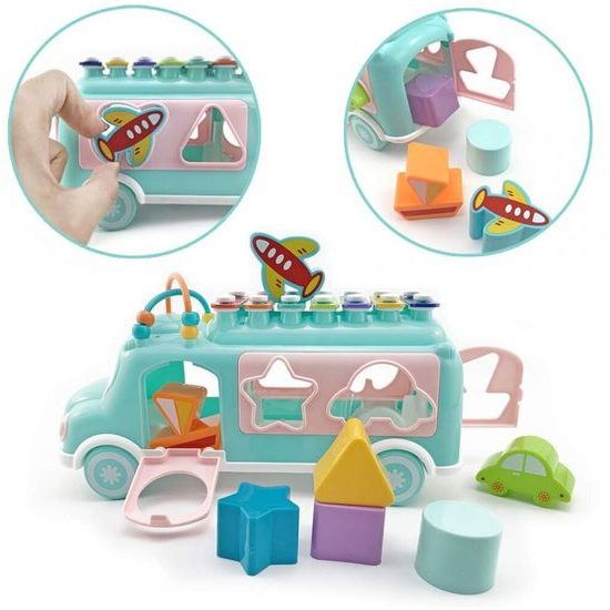 Interaktivní hrající autíčko s cimbálkami Happy Bus modré