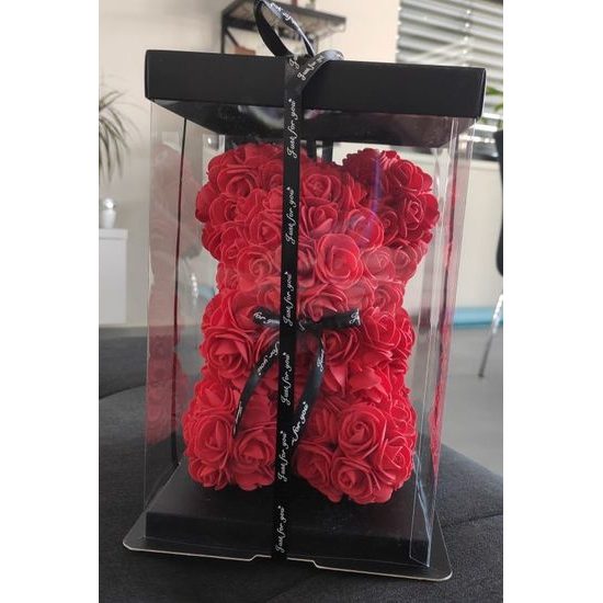 Medvídek z růží bordo s červeným srdcem Rose Bear 25 cm