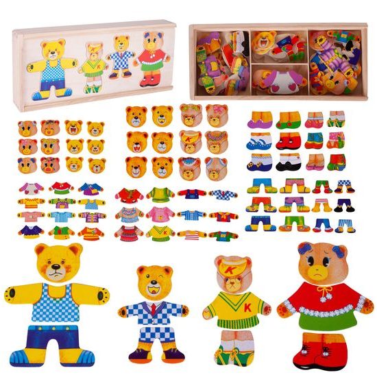 Dřevěná ukládačka s medvídky Bear Dresses