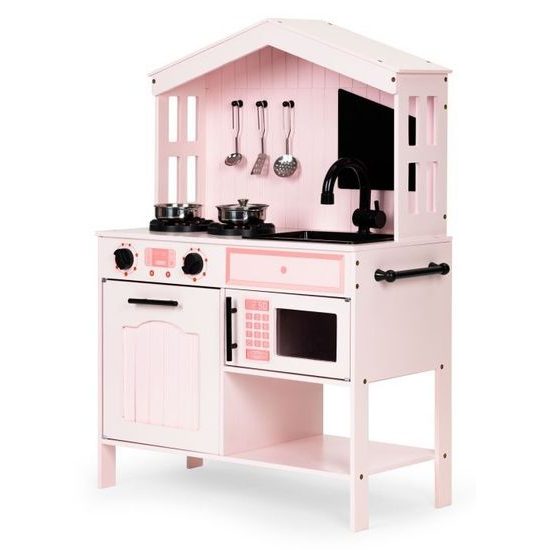 Ecotoys dětská dřevěná kuchyňka s příslušenstvím Domeček - růžová