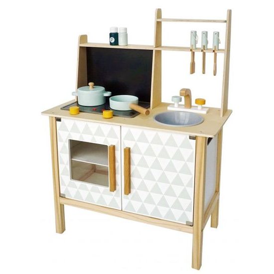 Ecotoys dětská dřevěná kuchyňka se zvuky, LED efekty a kreslící tabulí