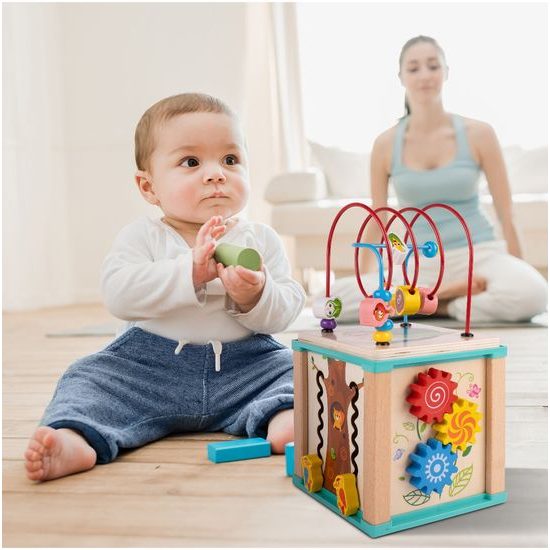 Dřevěná edukační kostka s labyrintem Treasure Cube 5v1