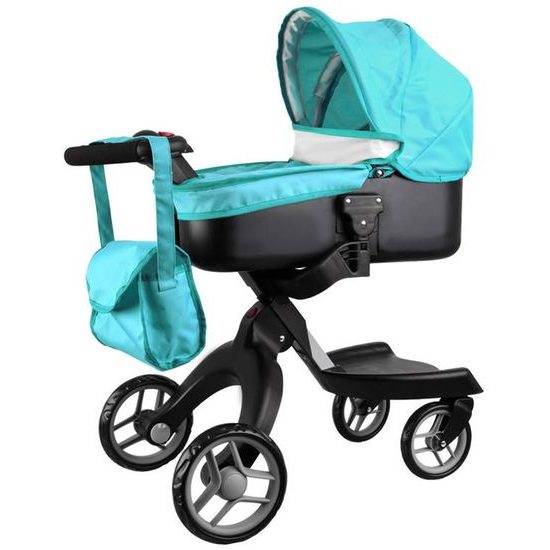 Alice moderní hluboký kočárek pro panenky 4544 tyrkysový