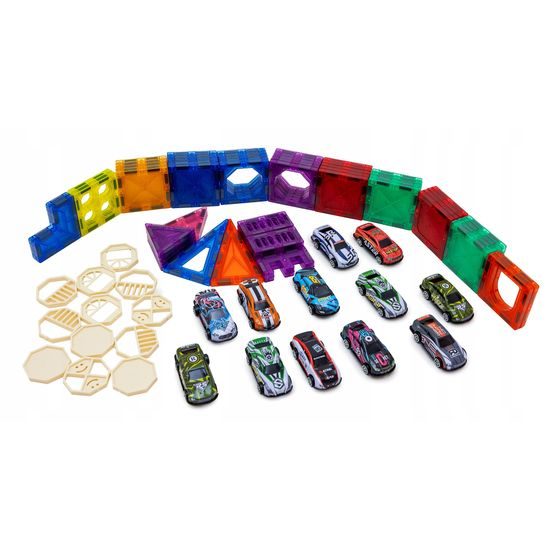 Doris magnetická stavebnice s 12 autíčky Magnetic Blocks 82 dílů
