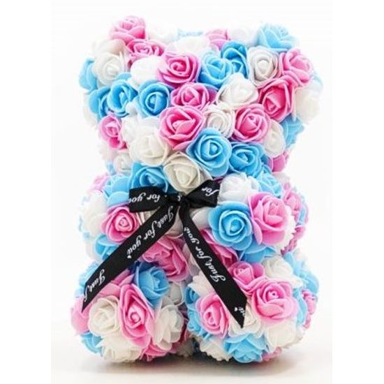 Medvídek z růží červený s bílým srdcem Rose Bear 25 cm