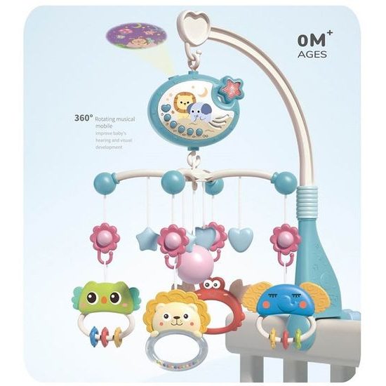 Kolotoč nad postýlku s projektorem a dálkovým ovládáním Music Mobile modrý