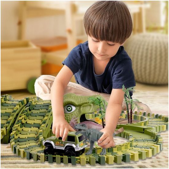 Autodráha s autíčkem na baterie a dinosaury 200 dílků Dino Track