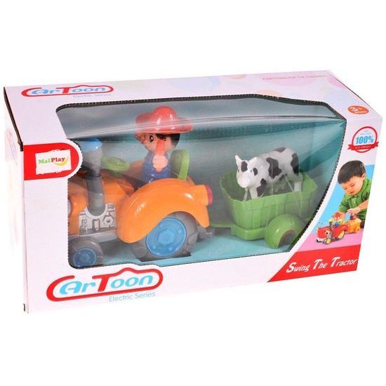 Veselý traktor pro nejmenší se světly a zvuky Cartoon Tractor oranžový