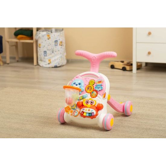 Odstrkovadlo a edukační stůl 2v1 Spark - růžová