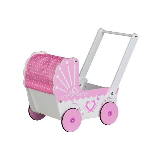Ecotoys dětské dřevěné chodítko kočárek se srdíčky