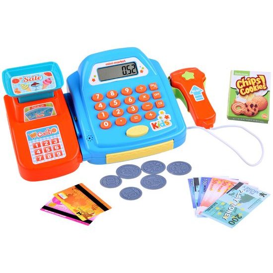 Dětská elektronická pokladna s kalkulačkou Deluxe Shopping modrá