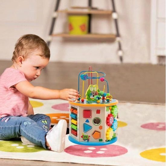 Doris dřevěná edukační kostka s labyrintem 7v1