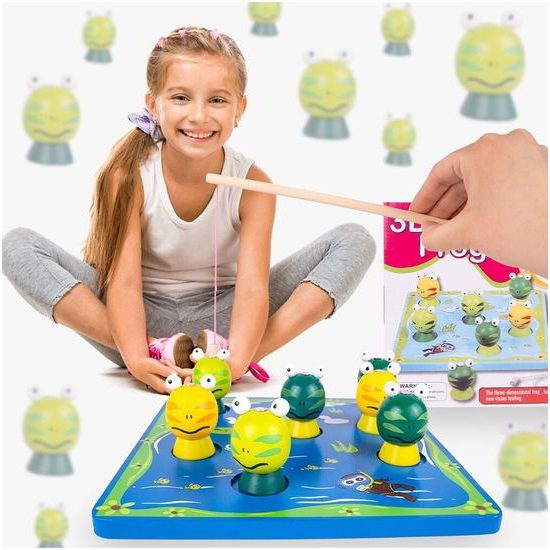 Dřevěné žabičky na lovení na magnet 3D