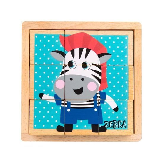 Skládací edukační dřevěné kostky v krabičce Akuku ZOO 9 ks