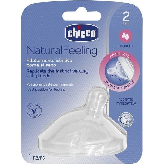 Chicco Dudlík na láhev Natural Feeling silikon, střední průtok 1ks, 2m+