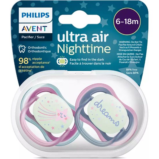 Silikonový dudlík Air night 6-18m Růžová 2ks