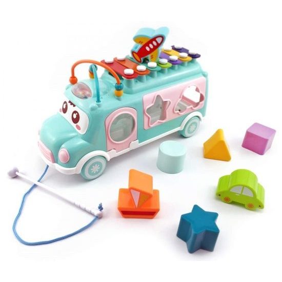 Interaktivní hrající autíčko s cimbálkami Happy Bus modré