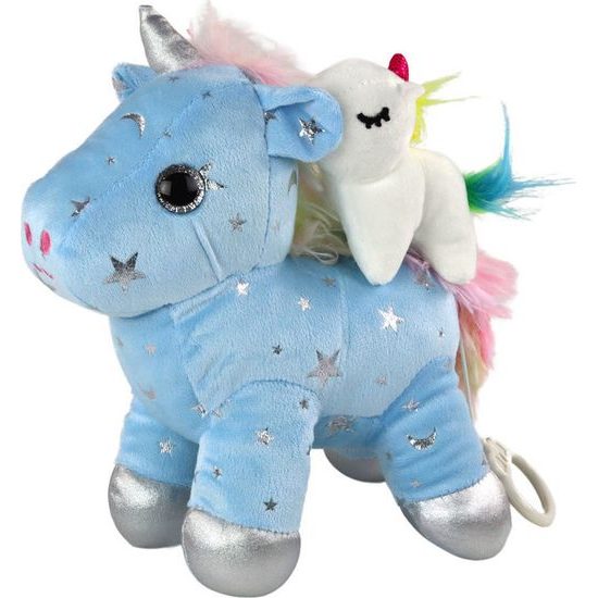 Plyšový jednorožec s miminkem a melodií Baby Kiddo - modrý