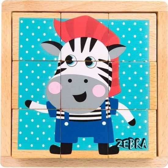 Skládací edukační dřevěné kostky v krabičce Akuku ZOO 9 ks