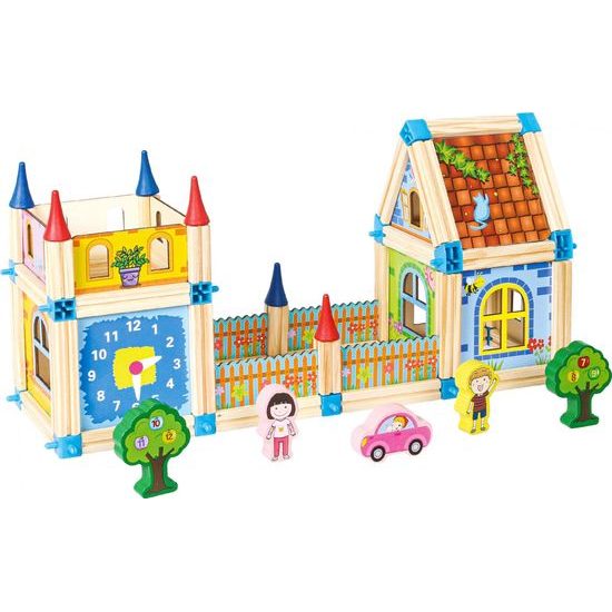 Ecotoys sada dřevěných kostek Domeček 128 ks