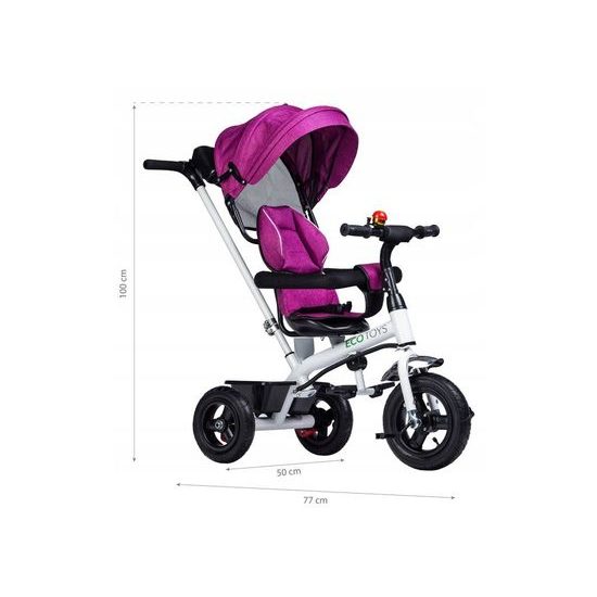 Ecotoys dětská tříkolka se stříškou růžová - nafukovací kola