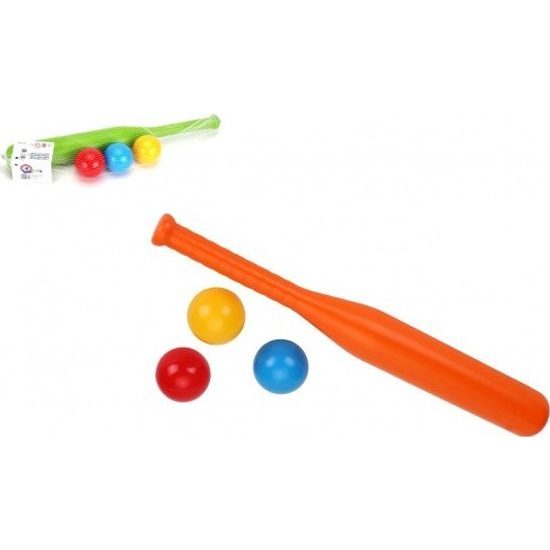Baseballová pálka + míčky 3ks - mix 2 barvy