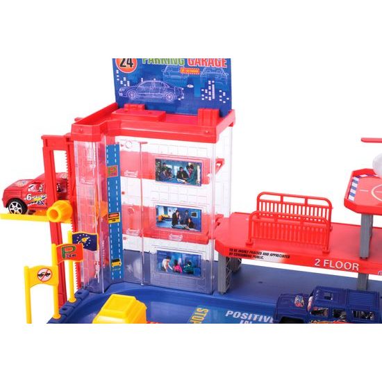 Parkovací garáž s výtahem, helikoptérou a 4 autíčky Parking Lot