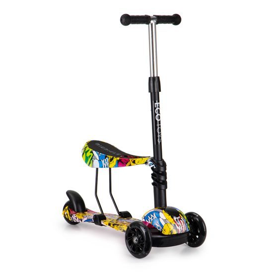 Ecotoys dětská koloběžka se sedátkem a svítícími koly Graffiti černo-žlutá