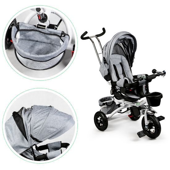 Ecotoys dětská tříkolka s otočným sedadlem a nafukovacími koly Rotage šedá