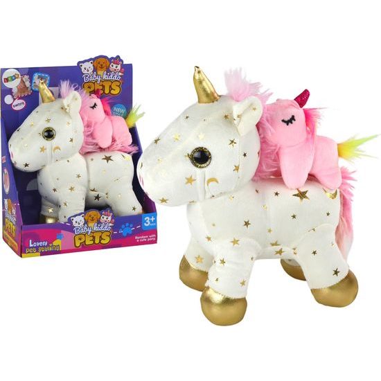 Plyšový jednorožec s miminkem a melodií Baby Kiddo - krémový