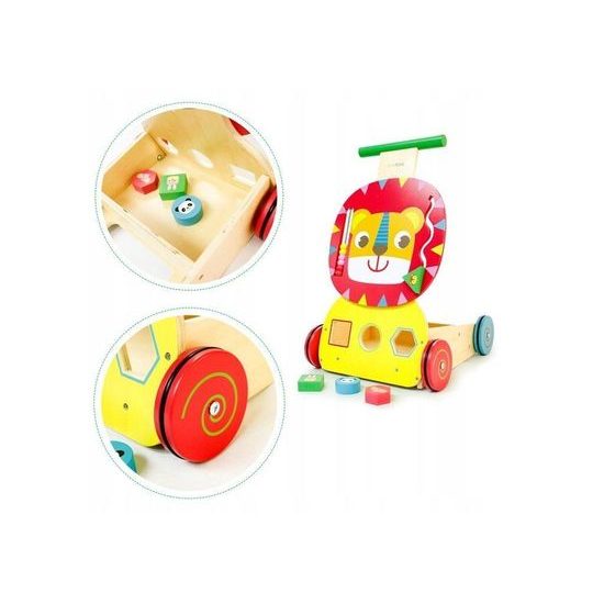 Ecotoys dřevěné edukační chodítko 2v1 Lvíček