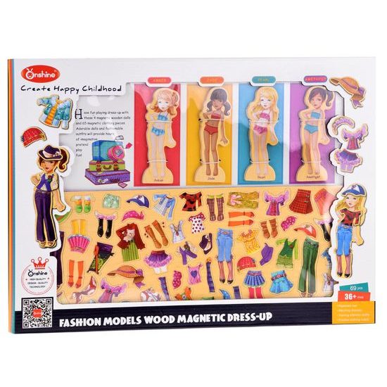 Dřevěná magnetická ukládačka se 4 modelkami Fashion Dress-Up