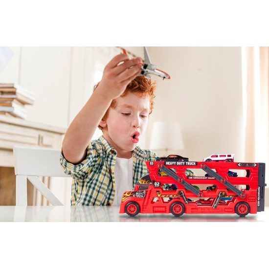 Odtahové auto s 8 autíčky a skluzavkou Heavy Truck červené