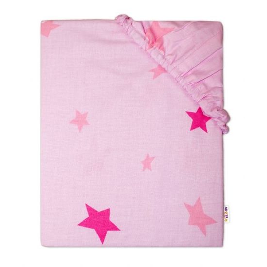 Baby Nellys Baby Nellys Dětské bavlněné prostěradlo do postýlky 140x70 cm - Hvězdičky růžové