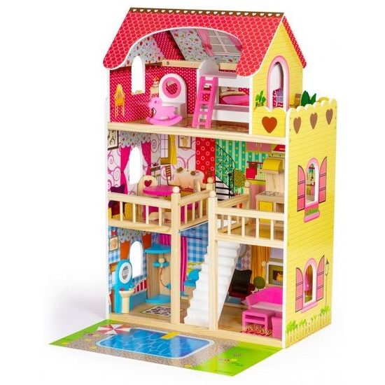 Ecotoys dřevěný domeček pro panenky s LED osvětlením rezidence Florence