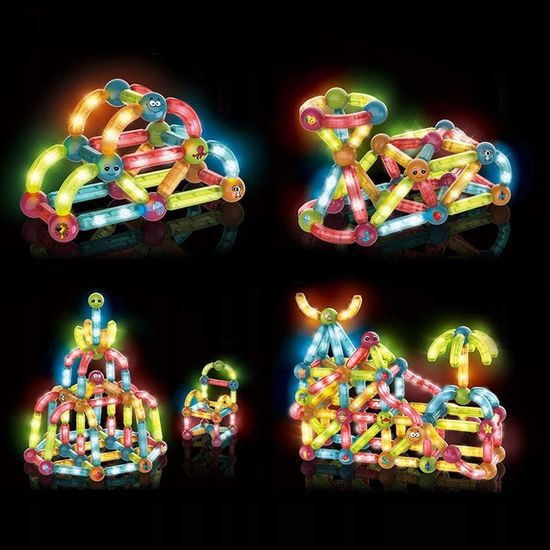 Magnetická svítící stavebnice Light Sticks 128 dílků