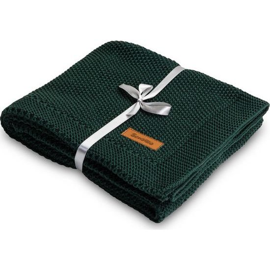 Dětská deka do kočárku pletená 100% bavlna tmavě zelená