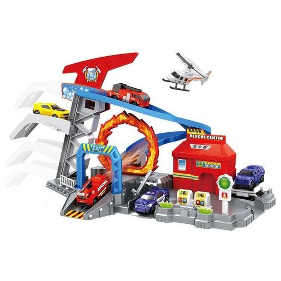 Záchranná stanice se 3 autíčky, helikoptérou a příslušenstvím Rescue Centre