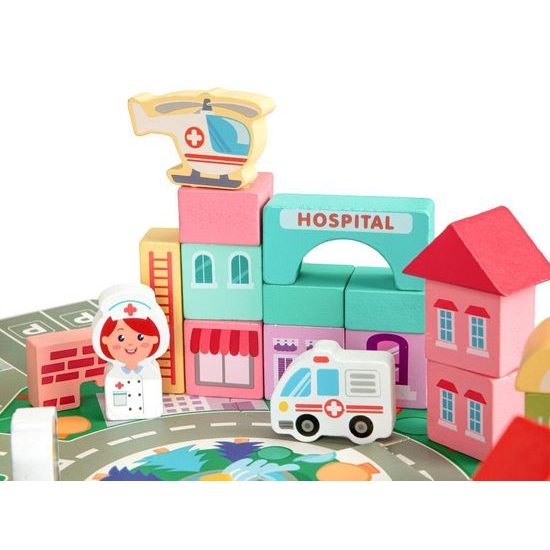 Ecotoys sada dřevěných kostek 121 ks v Městečko