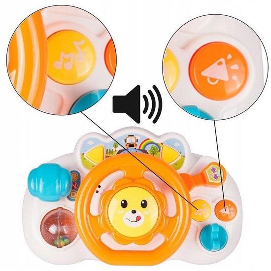 Interaktivní volant pro nejmenší se světlem a zvukem Lion Driver oranžový