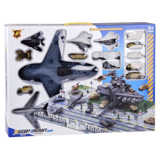 Dětské vojenské letiště s velkým letadlem a příslušenstvím Military Aircraft
